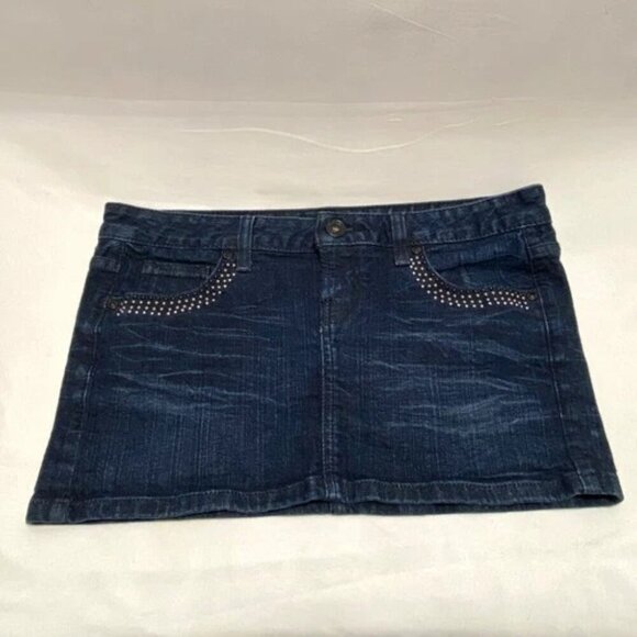GUESS Jeans Mini Skirt Women's 29 Blue Dark Wash Denim Western Style Beaded Y2K - Picture 9 of 9